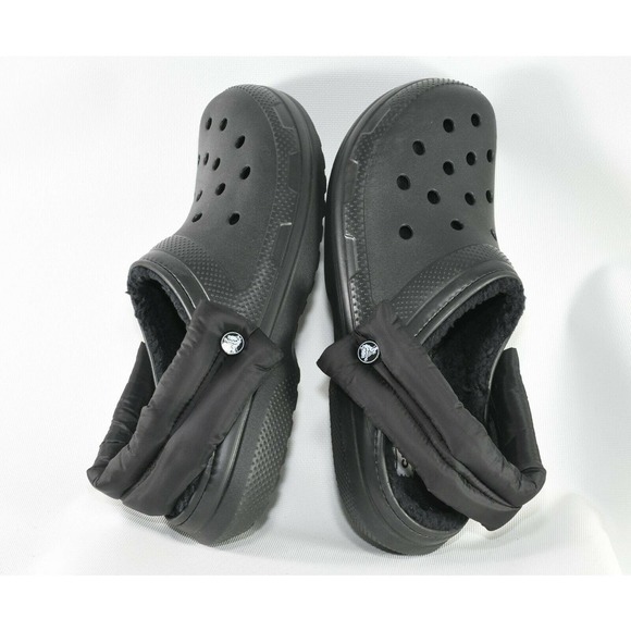 CROCS Black Clog with Fur Lining with Padded Heel Straps Shoe (Men's Size 12) - Picture 2 of 7